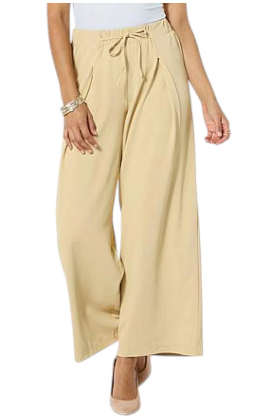 WynneCollection Women's Faux Suede Flare-Leg Pants Beige - Regular